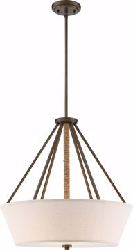 Picture of NUVO Lighting 60/5896 4 Light - Seneca 22" Pendant - Mahogany Bronze Finish with Wrapped Rope - Beige Linen Fabric Shade - Etched Glass Diffuser