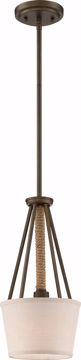 Picture of NUVO Lighting 60/5898 1 Light - Seneca Mini Pendant - Mahogany Bronze Finish with Wrapped Rope - Beige Linen Fabric Shade