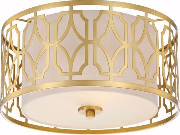 Picture of NUVO Lighting 60/5931 Filigree - 2 Light Flush Mount - Natural Brass Finish - Beige Linen Fabric Shade