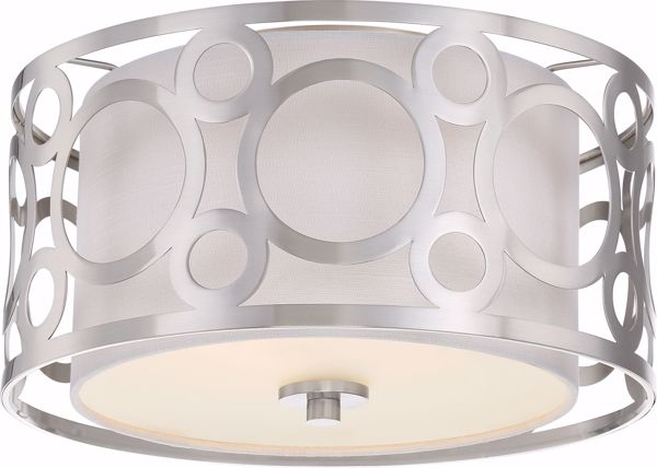 Picture of NUVO Lighting 60/5942 Filigree - 2 Light Flush Mount - Brushed Nickel Finish - White Linen Fabric Shade