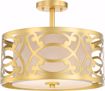 Picture of NUVO Lighting 60/5967 Filigree - 2 Light Semi Flush Mount - Natural Brass Finish - Beige Linen Fabric Shade