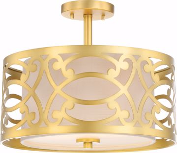 Picture of NUVO Lighting 60/5967 Filigree - 2 Light Semi Flush Mount - Natural Brass Finish - Beige Linen Fabric Shade