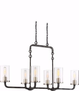 Picture of NUVO Lighting 60/6124 6 Light - Sherwood Island Pendant - Iron Black with Brushed Nickel Accents Finish - Clear Glass - Lamps Included