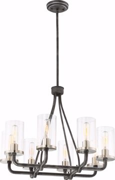 Picture of NUVO Lighting 60/6128 8 Light - Sherwood Chandelier - Iron Black with Brushed Nickel Accents Finish - Clear Glass - Lamps Included