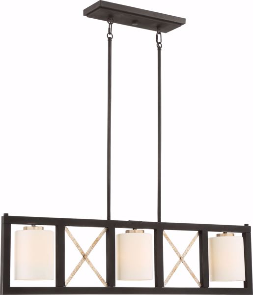 Picture of NUVO Lighting 60/6133 3 Light - Boxer Island Pendant - Matte Black with Antique Silver Accents Finish - Satin White Glass