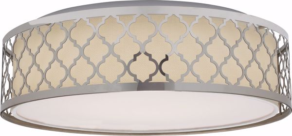 Picture of NUVO Lighting 62/989 15" Filigree LED Decor Flush Mount Fixture - Polished Nickel Finish - White Fabric Shade