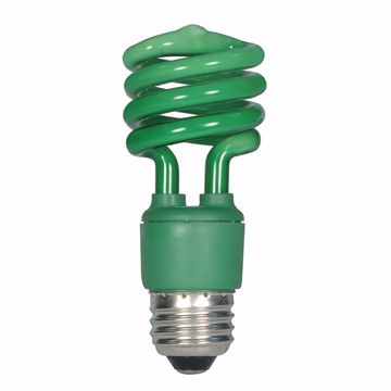 Picture of SATCO S5513 13T2/E26/GREEN/120V/1BL Compact Fluorescent Light Bulb