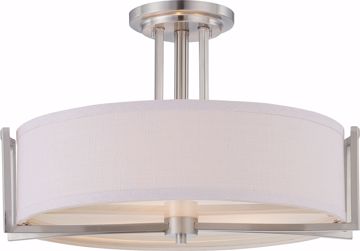 Picture of NUVO Lighting 60/4758 Gemini - 3 Light Semi Flush Fixture with Slate Gray Fabric Shade