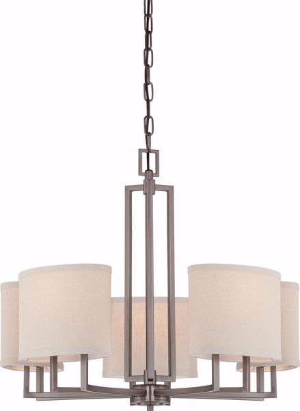 Picture of NUVO Lighting 60/4855 Gemini - 5 Light Chandelier with Khaki Fabric Shades