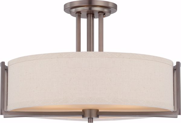 Picture of NUVO Lighting 60/4858 Gemini - 3 Light Semi Flush Fixture with Khaki Fabric Shade