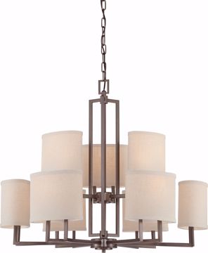 Picture of NUVO Lighting 60/4859 Gemini - 9 Light Chandelier with Khaki Fabric Shades