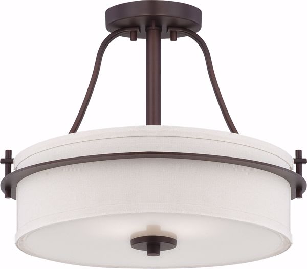 Picture of NUVO Lighting 60/5007 Loren - 2 Light Semi Flush with White Linen Shade