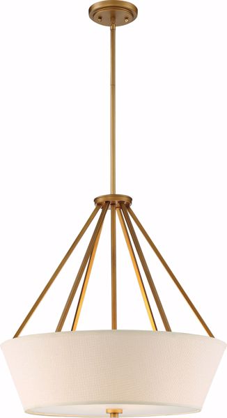 Picture of NUVO Lighting 60/5841 4 Light - Seneca 22" Pendant - Natural Brass Finish - Almond Mesh Fabric Shade - Etched Glass Diffuser